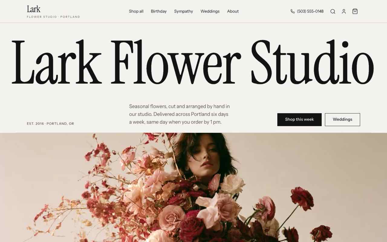 Lark Flower Studio, an example shop website
