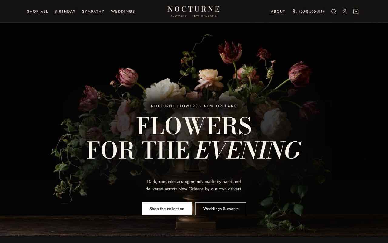 Nocturne Flowers, an example shop website